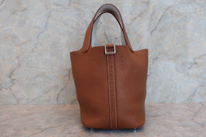 HERMES PICOTIN LOCK ECLAT PM Clemence leather/Swift leather Gold/Pearl gray Z刻印 Hand bag 600100076