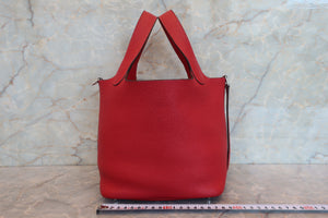 HERMES PICOTIN LOCK PM Clemence leather Rouge casaque A Engraving Hand bag 700100097