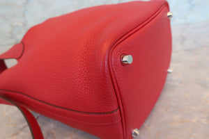 HERMES PICOTIN LOCK PM Clemence leather Rouge casaque A Engraving Hand bag 700100097