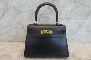 HERMES  Mini KELLY 20 Box carf leather Black □B Engraving Hand bag 700050266