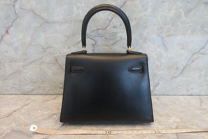 HERMES  Mini KELLY 20 Box carf leather Black □B Engraving Hand bag 700050266