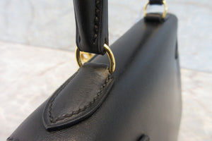 HERMES  Mini KELLY 20 Box carf leather Black □B Engraving Hand bag 700050266