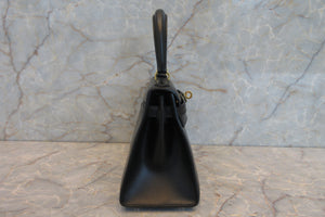 HERMES  Mini KELLY 20 Box carf leather Black □B Engraving Hand bag 700050266