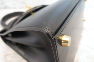 HERMES  Mini KELLY 20 Box carf leather Black □B Engraving Hand bag 700050266