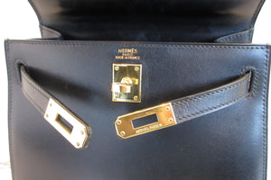 HERMES  Mini KELLY 20 Box carf leather Black □B Engraving Hand bag 700050266