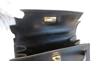 HERMES  Mini KELLY 20 Box carf leather Black □B Engraving Hand bag 700050266