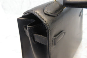 HERMES  Mini KELLY 20 Box carf leather Black □B Engraving Hand bag 700050266