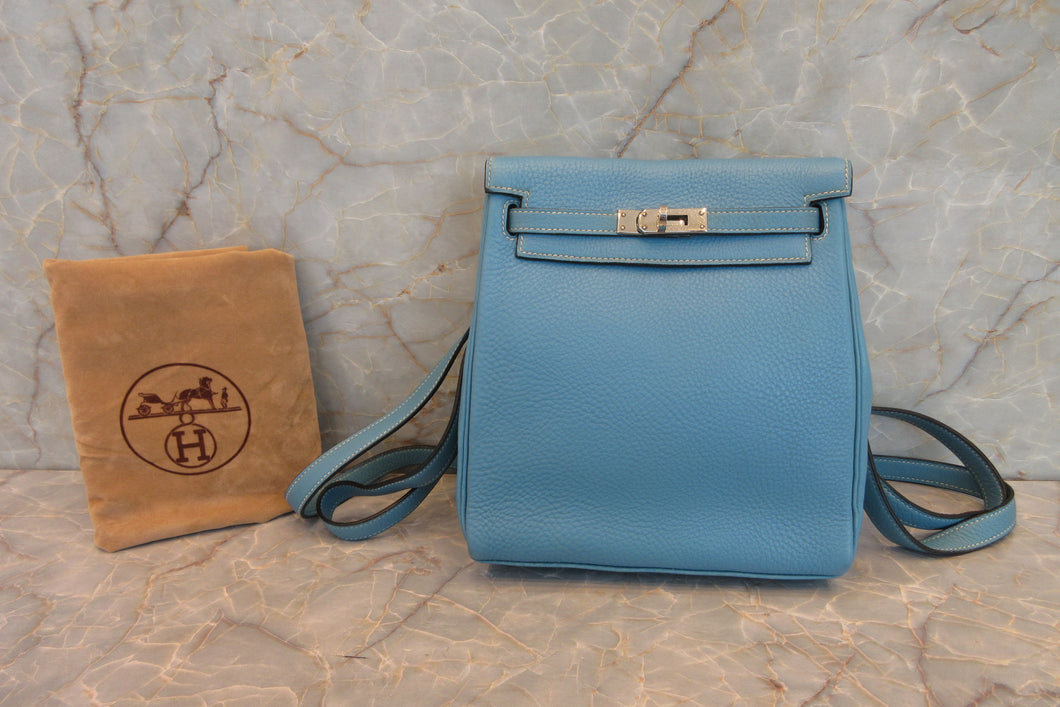 HERMES KELLY ADO PM Clemence leather Blue jean □C Engraving Back pack 700050286