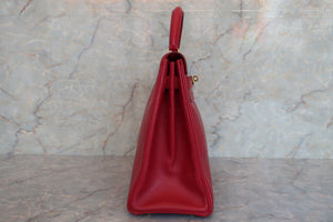 HERMES KELLY 32 Graine Couchevel leather Rouge vif 〇U Engraving Shoulder bag 600080096