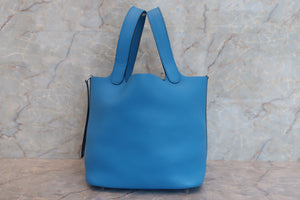 HERMES PICOTIN LOCK MM Clemence leather Blue zanzibar X刻印 Hand bag 600100144