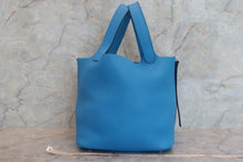 将图片加载到图库查看器，HERMES PICOTIN LOCK MM Clemence leather Blue zanzibar X刻印 Hand bag 600100144
