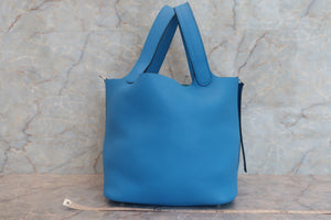 HERMES PICOTIN LOCK MM Clemence leather Blue zanzibar X刻印 Hand bag 600100144