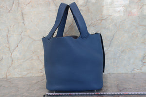 HERMES PICOTIN LOCK MM Clemence leather Blue Agate X Engraving Hand bag 700100091