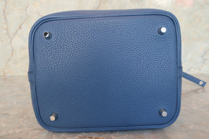 HERMES PICOTIN LOCK MM Clemence leather Blue Agate X Engraving Hand bag 700100091