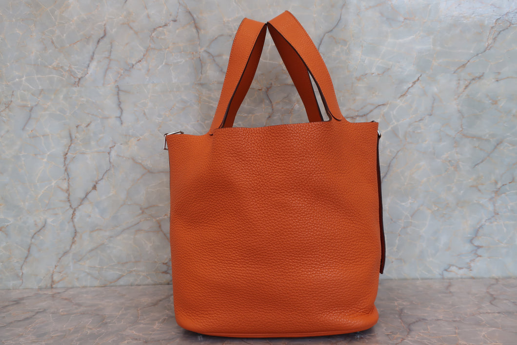 HERMES PICOTIN LOCK GM Clemence leather Orange □P Engraving Hand bag 700100098