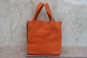 HERMES PICOTIN LOCK GM Clemence leather Orange □P Engraving Hand bag 700100098