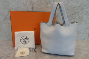 HERMES PICOTIN LOCK MM Clemence leather Blue pale Y Engraving Hand bag 700060032