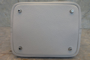 HERMES PICOTIN LOCK MM Clemence leather Blue pale Y Engraving Hand bag 700060032