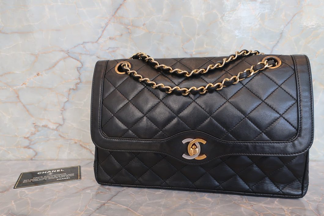 CHANEL/シャネル パリ限定マトラッセダブルフラップチェーンショルダーバッグ ラムスキン ブラック/ゴールド金具 ショルダーバッグ 700100119