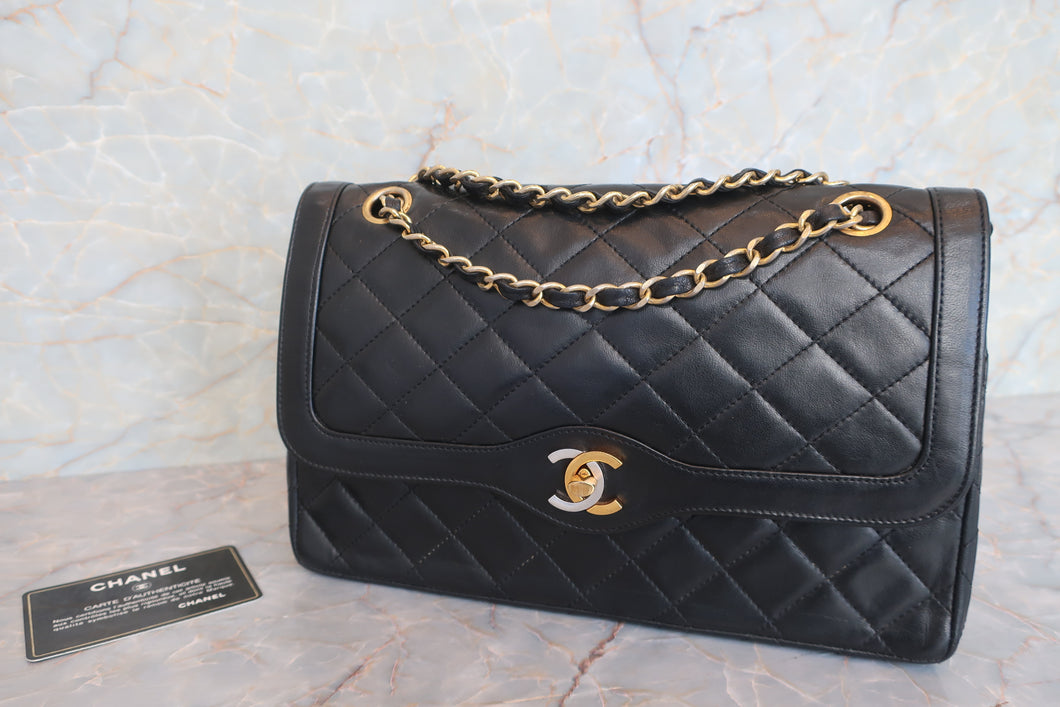 CHANEL/香奈儿 巴黎限定 CF 双盖 链条包 羊皮 Black/Gold hadware(黑色/金色金属) 肩背包  600090171