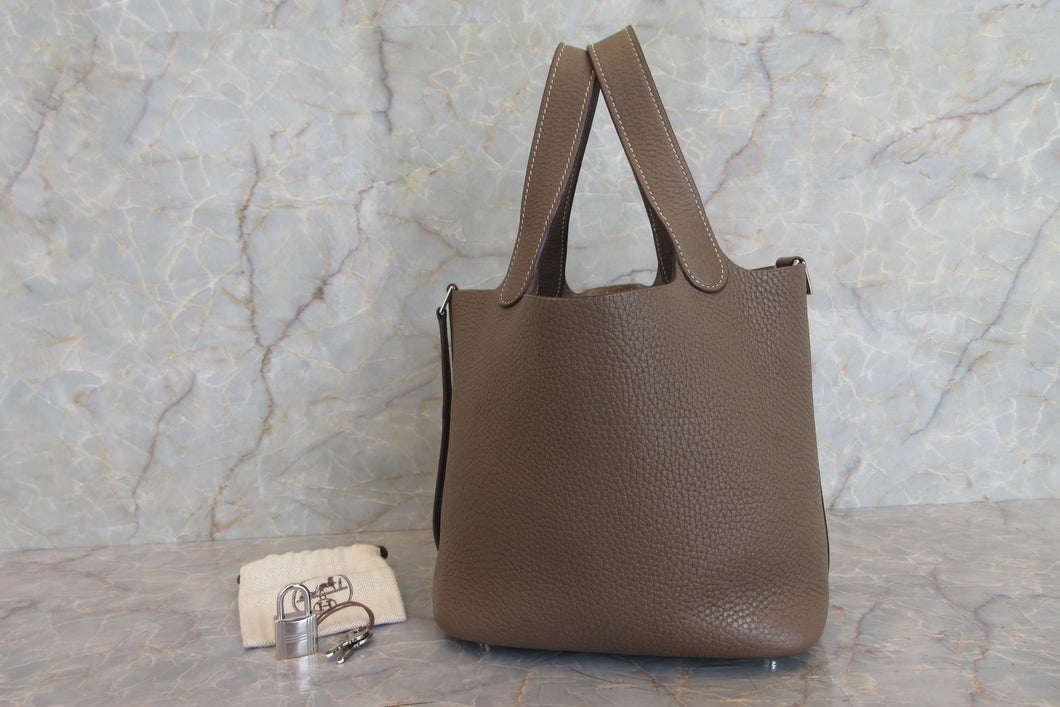 HERMES PICOTIN LOCK PM Clemence leather Etoupe gray A刻印 Hand bag 700020014