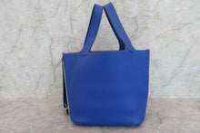 将图片加载到图库查看器，HERMES PICOTIN LOCK MM Clemence leather Blue electric □O刻印 Hand bag 700010146
