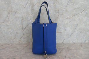 HERMES PICOTIN LOCK MM Clemence leather Blue electric □O刻印 Hand bag 700010146