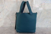Load image into Gallery viewer, HERMES PICOTIN LOCK Eclat PM Clemence leather/Swift leather Vert bosphore/Deep blue D Engraving Hand bag 700110164
