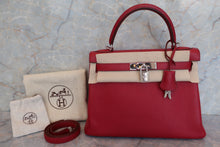 将图片加载到图库查看器，HERMES KELLY 28 Clemence leather Rouge garance □L刻印  Shoulder bag 600080118
