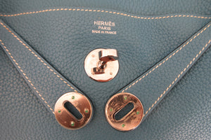 HERMES LINDY 30 Clemence leather Blue jean □O Engraving Shoulder bag 700060027