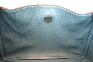 HERMES LINDY 30 Clemence leather Blue jean □O Engraving Shoulder bag 700060027