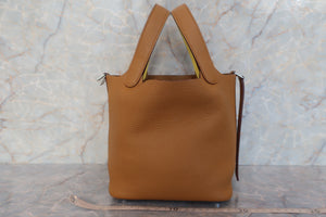 HERMES PICOTIN LOCK ECLAT PM Clemence leather/Swift leather Sesame/Lime Y刻印 Hand bag 600100066