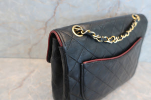 CHANEL Matelasse By color chain shoulder bag Lambskin Black/Red/Gold hadware Shoulder bag 600020127