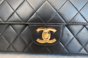 CHANEL/シャネル マトラッセWフラップチェーンショルダーバッグ ラムスキン ブラック/ゴールド金具 ショルダーバッグ 600090101