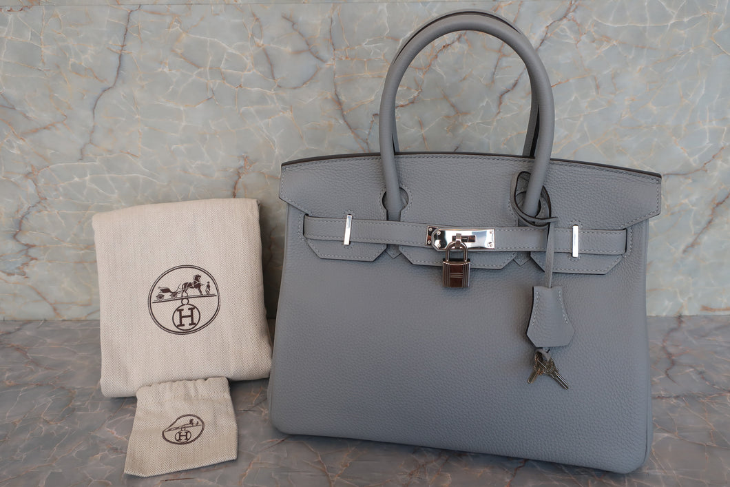 HERMES BIRKIN 30 Togo leather Blue pale T刻印 Hand bag 600100097