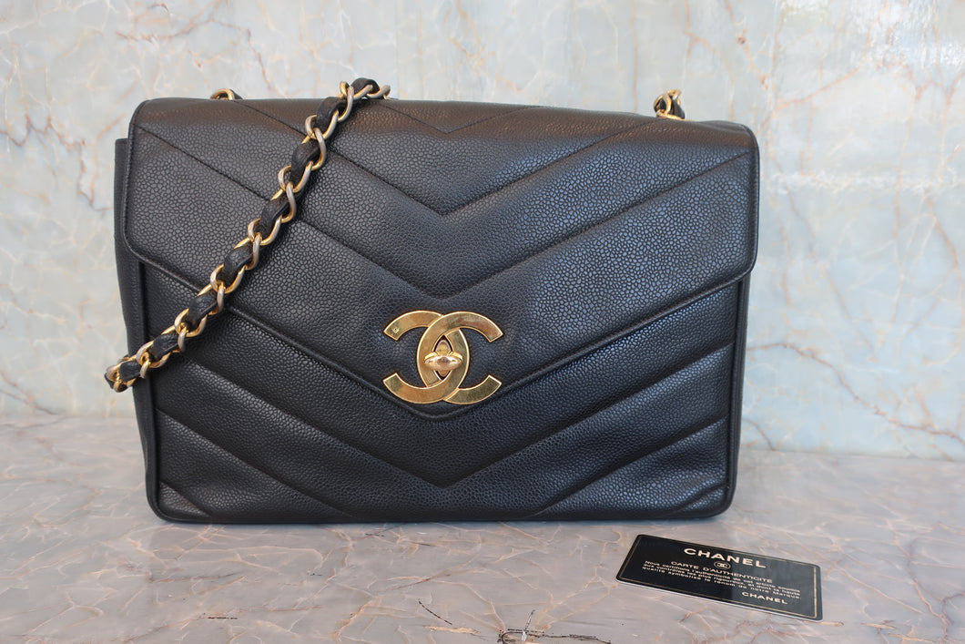 CHANEL/シャネル Vステッチチェーンショルダーバッグ キャビアスキン