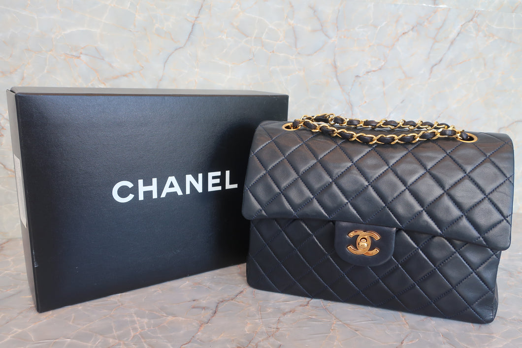 CHANEL Matelasse double flap double chain shoulder bag Lambskin Navy/Gold hadware Shoulder bag 600090104