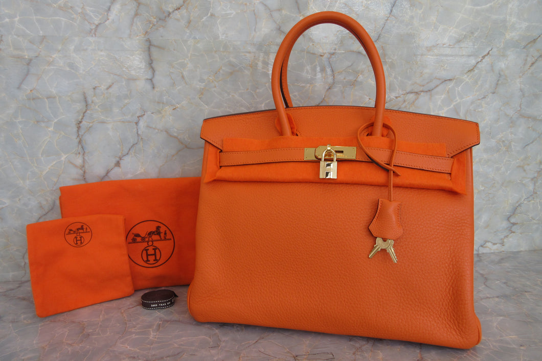 HERMES BIRKIN 35 Clemence leather Orange □G Engraving Hand bag 700050104