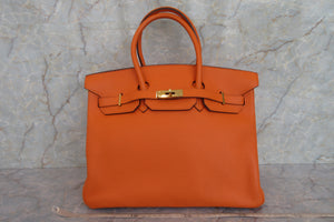 HERMES BIRKIN 35 Clemence leather Orange □G Engraving Hand bag 700050104