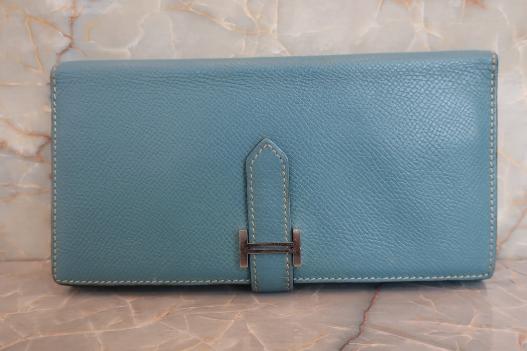HERMES／エルメス ベアンデュプリ ヴォーエプソン ブルージーン □O刻印 財布 700050134