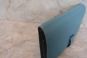 HERMES／エルメス ベアンデュプリ ヴォーエプソン ブルージーン □O刻印 財布 700050134