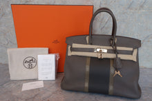 将图片加载到图库查看器，HERMES BIRKIN 35 Clemence leather/Lizard Etain/Graphite/Gris fonce □P刻印 Hand bag 600090120
