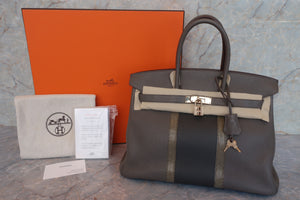 HERMES BIRKIN 35 Clemence leather/Lizard Etain/Graphite/Gris fonce □P Engraving Hand bag 600090120