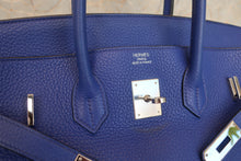 将图片加载到图库查看器，HERMES BIRKIN 35 Clemence leather Blue electric □R刻印 Hand bag 600100093
