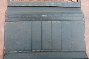 HERMES／エルメス ベアンデュプリ ヴォーエプソン ブルージーン □O刻印 財布 700050134