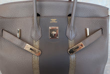 将图片加载到图库查看器，HERMES BIRKIN 35 Clemence leather/Lizard Etain/Graphite/Gris fonce □P刻印 Hand bag 600090120
