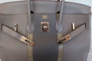 HERMES BIRKIN 35 Clemence leather/Lizard Etain/Graphite/Gris fonce □P刻印 Hand bag 600090120