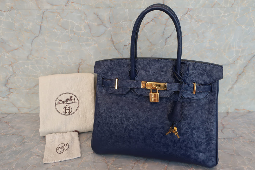 HERMES BIRKIN 30 Epsom leather Blue saphir X刻印 Hand bag 600100095