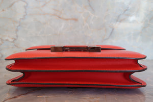 HERMES CONSTANCE3 MINI Box carf leather Rouge piment A Engraving Shoulder bag 700090103