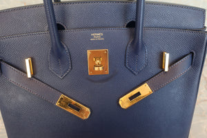 HERMES BIRKIN 30 Epsom leather Blue saphir X刻印 Hand bag 600100095